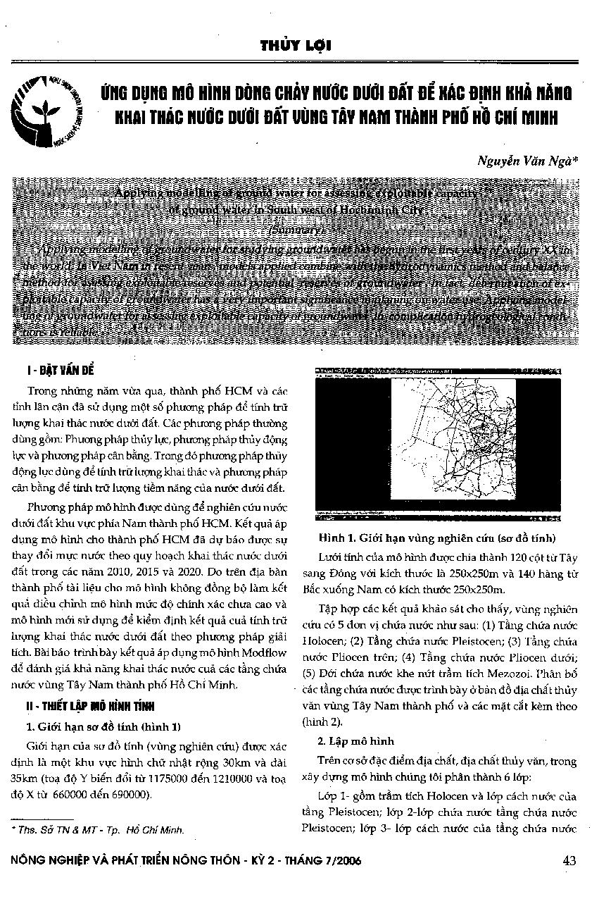 Ứng dụng mô hình dòng chảy nước dưới đất để xác định khả năng khai thác nước dưới đất vùng Tây Nam thành phố Hồ Chí Minh