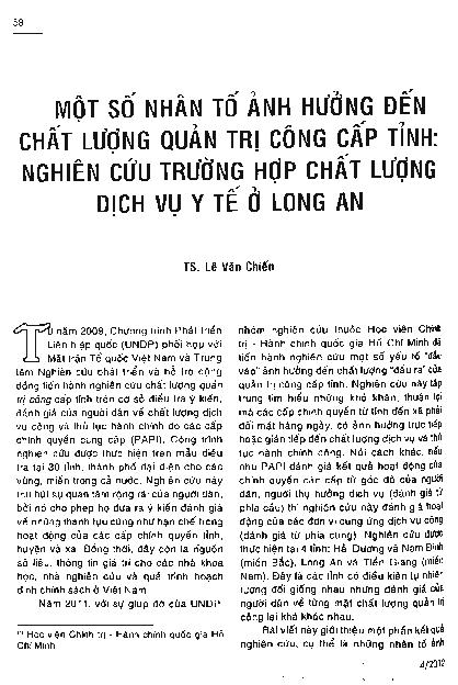 Một số nhân tố ảnh hưởng đến chất lượng quản trị công cấp tỉnh: Nghiên cứu trường hợp chất lượng dịch vụ y tế ở Long An