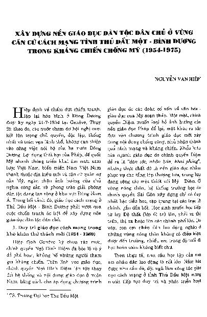 Xây dựng nền giáo dục dân tộc dân chủ ở vùng căn cứ cách mạng tỉnh Thủ Dầu Một - Bình Dương trong kháng chiến chống Mỹ (1954-1975)