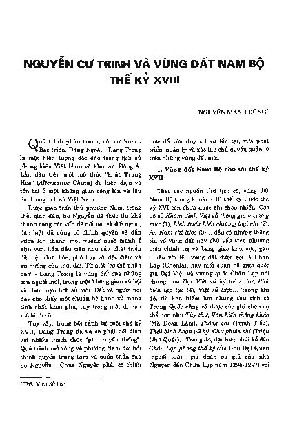 Nguyễn Cư Trinh và vùng đất Nam bộ thế kỷ VXIII