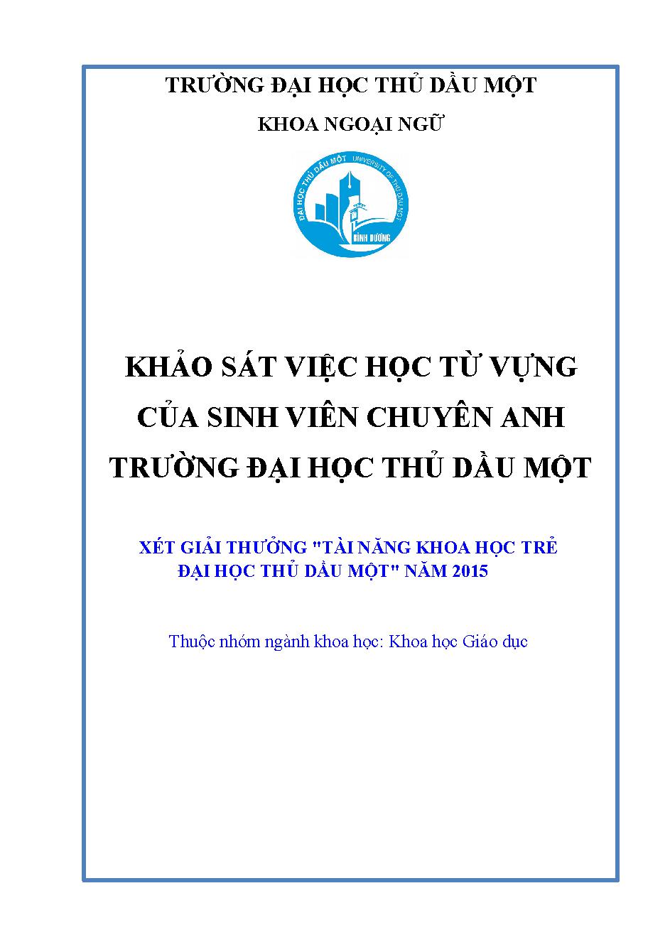 Khảo sát việc học từ vựng của sinh viên chuyên Anh trường đại học Thủ Dầu Một