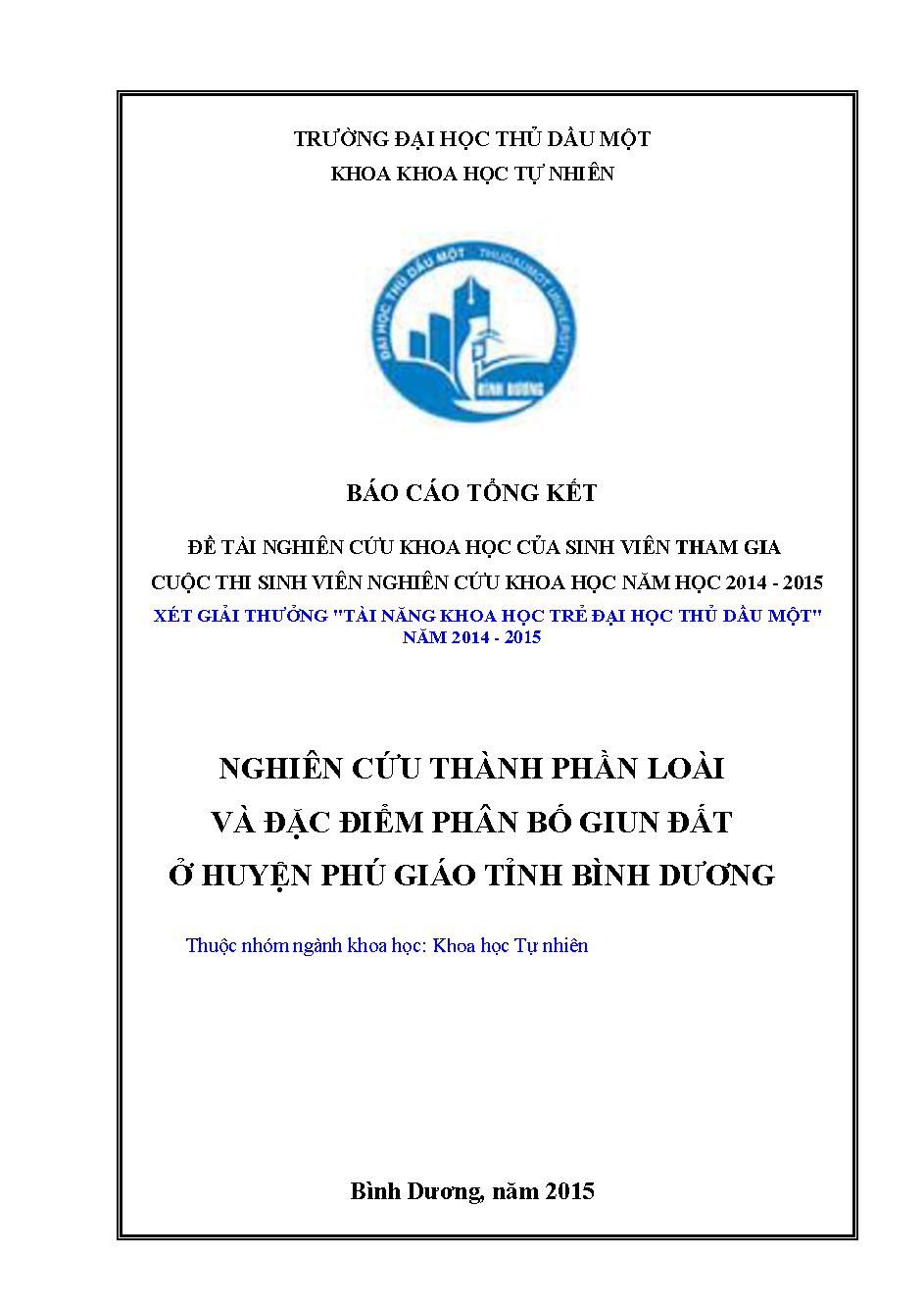 Nghiên cứu thành phần loài và đặc điểm phân bố giun đất ở huyện Phú Giáo, tỉnh Bình Dương