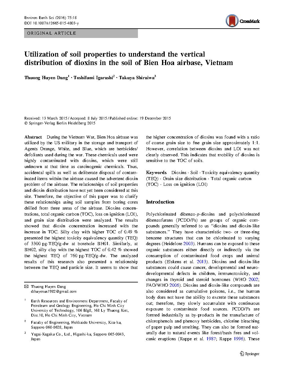 Utilization of soil properties to understand the vertical distribution of dioxins in the soil of Bien Hoa airbase, Vietnam