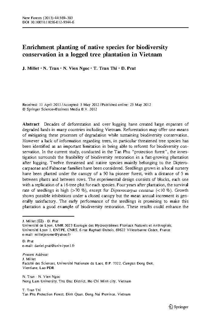 Enrichment planting of native species for biodiversity conservation in a logged tree plantation in Vietnam