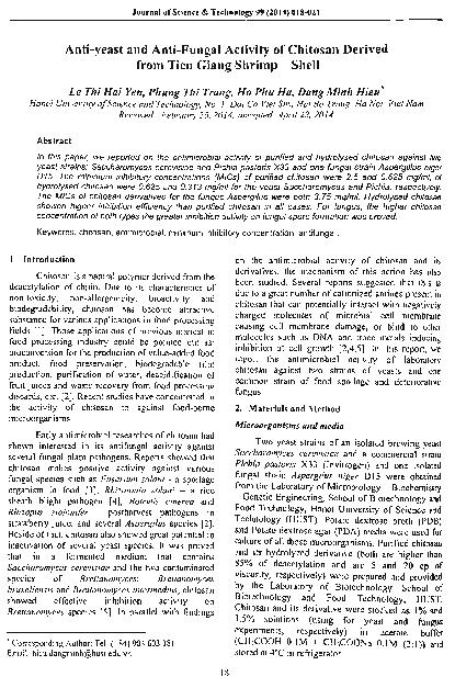 Anti-yeast and Anti-Fungal Activity of Chitosan Derived from Tien Giang Shrimp - Shell