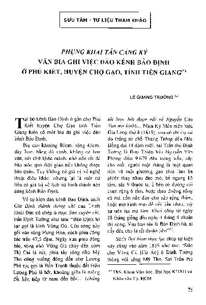 Phụng Khai Tân Cảng Ký văn bia ghi việc đào kênh Bảo Định ở Phú Kiết, huyện Chợ Gạo, tỉnh Tiền Giang