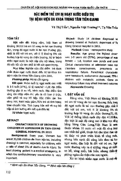 Đặc điểm trẻ em bị ngạt nước điều trị tại bệnh viện đa khoa trung tâm Tiền Giang