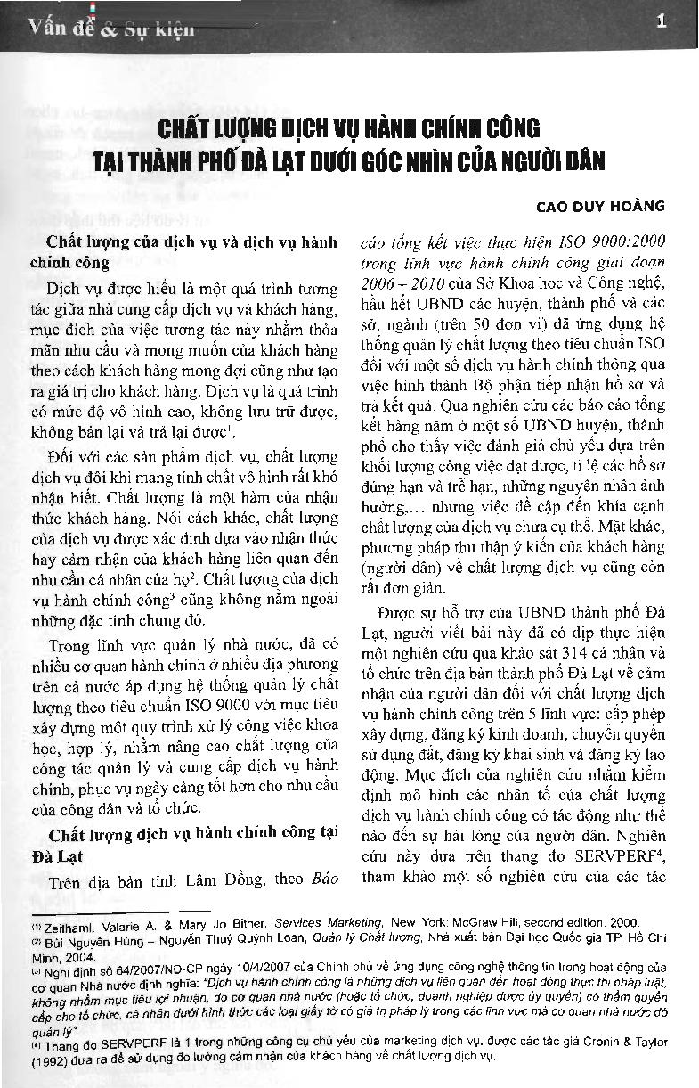 Chất lượng dịch vụ hành chính công tại thành phố Đà Lạt dưới góc nhìn của người dân