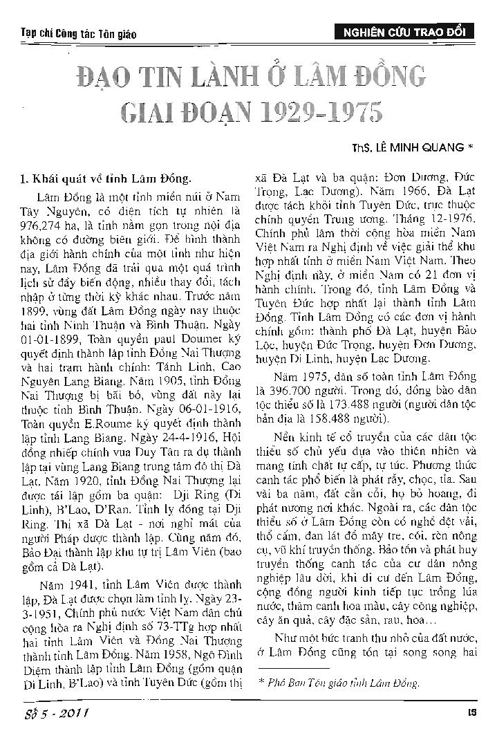 Đạo Tin lành ở Lâm Đồng giai đoạn 1929-1975