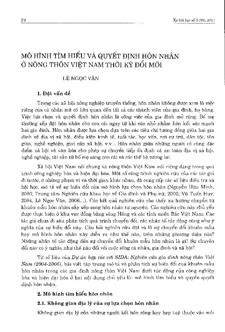 Mô hình tìm hiểu và quyết định hôn nhân ở nông thôn Việt Nam thời kỳ đổi mới