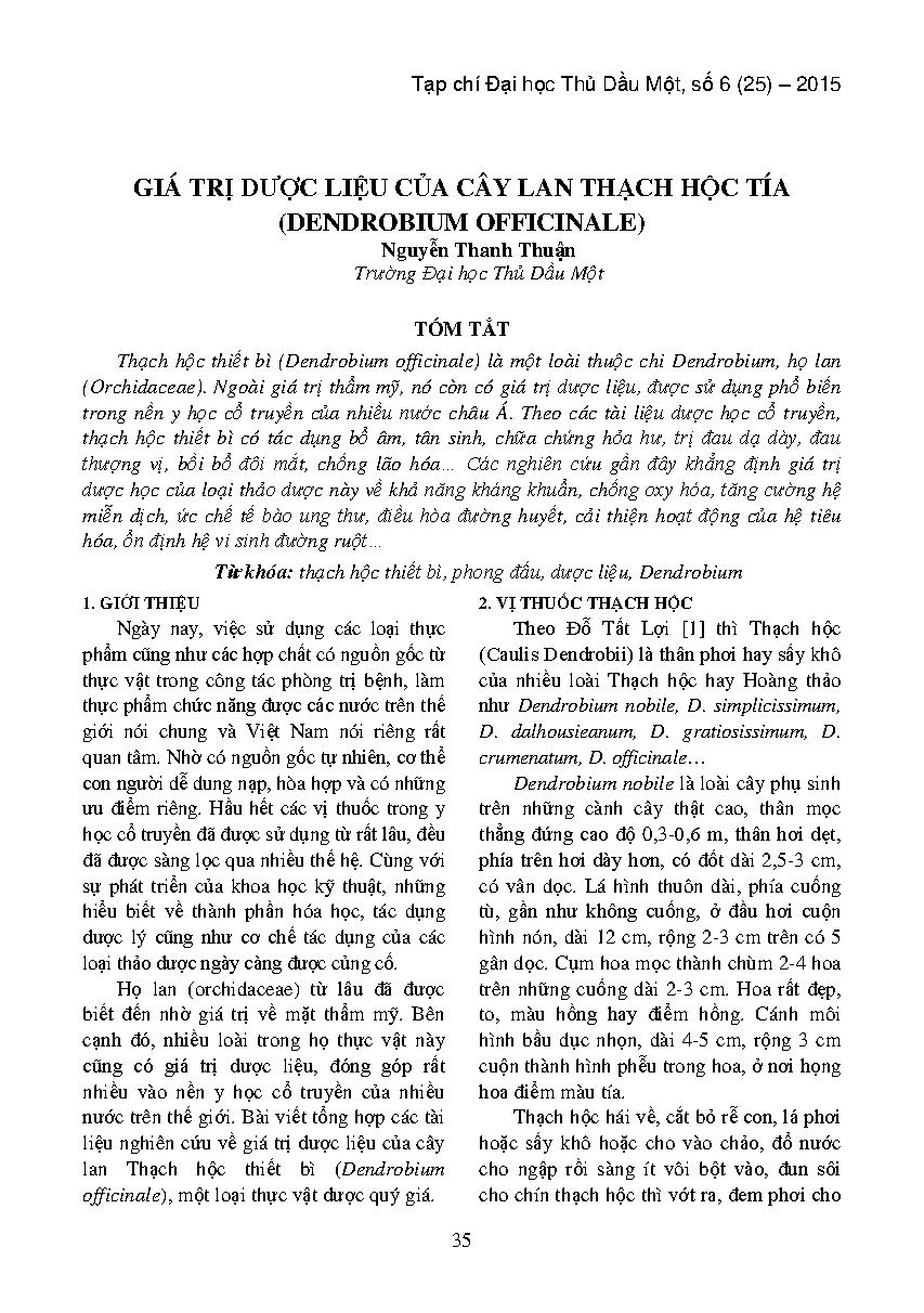 Giá trị dược liệu của cây lan thạch hộc tía :$bDendrobium officinale