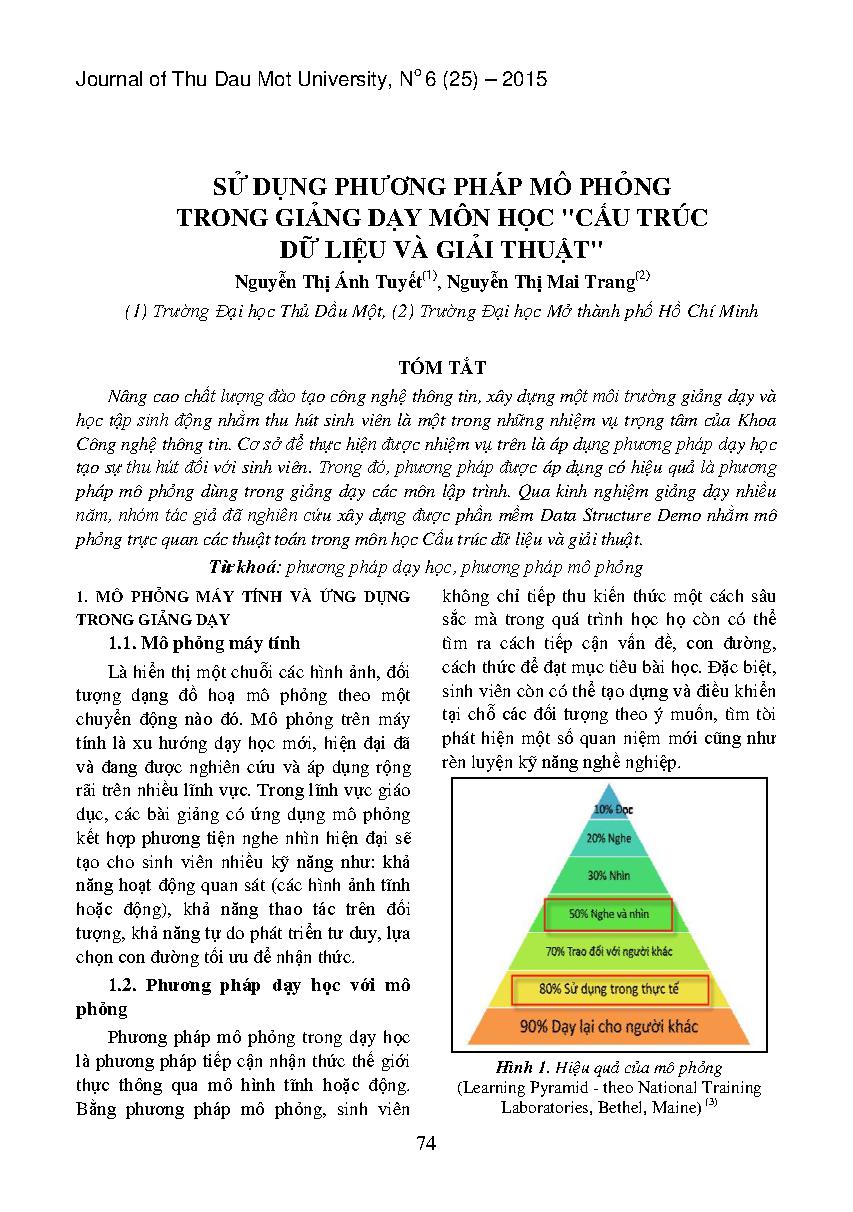 Sử dụng phương pháp mô phỏng trong giảng dạy môn học "cấu trúc dữ liệu và giải thuật"