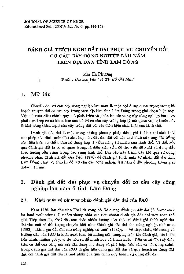 Đánh giá thích nghi đất đai phục vụ chuyển đổi cơ cấu cây công nghiệp lâu năm trên địa bàn tỉnh Lâm Đồng