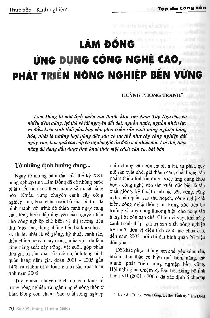 Lâm Đồng ứng dụng công nghệ cao, phát triển nông nghiệp bền vững