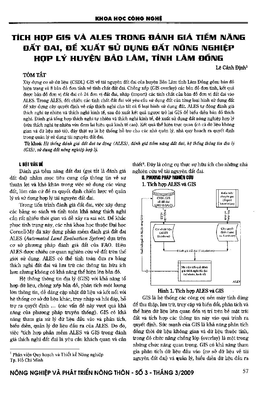 Tích hợp GIS và ALES trong đánh giá tiềm năng đất đai, đề xuất sử dụng đất nông nghiệp hợp lý huyện Bảo Lâm, tỉnh Lâm Đồng