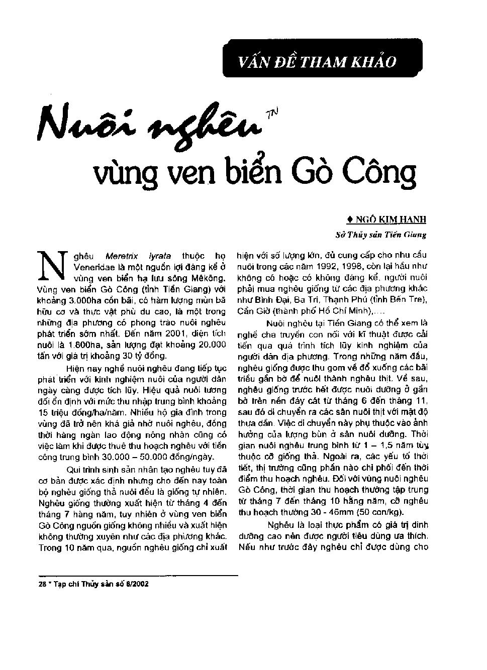 Nuôi nghêu vùng ven biển Gò Công