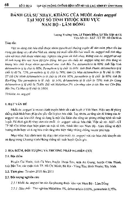 Đánh giá sự nhạy, kháng của muỗi Aedes aegypti tại một số tỉnh thuộc khu vực Nam Bộ - Lâm Đồng