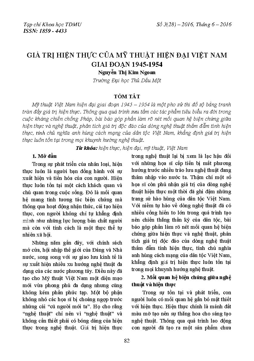 Giá trị hiện thực của mỹ thuật hiện đại Việt Nam giai đoạn 1945 - 1954