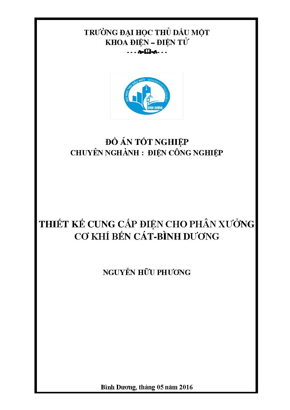 Thiết kế hệ thống cung cấp điện cho phân xưởng cơ khí Bến Cát - Bình Dương