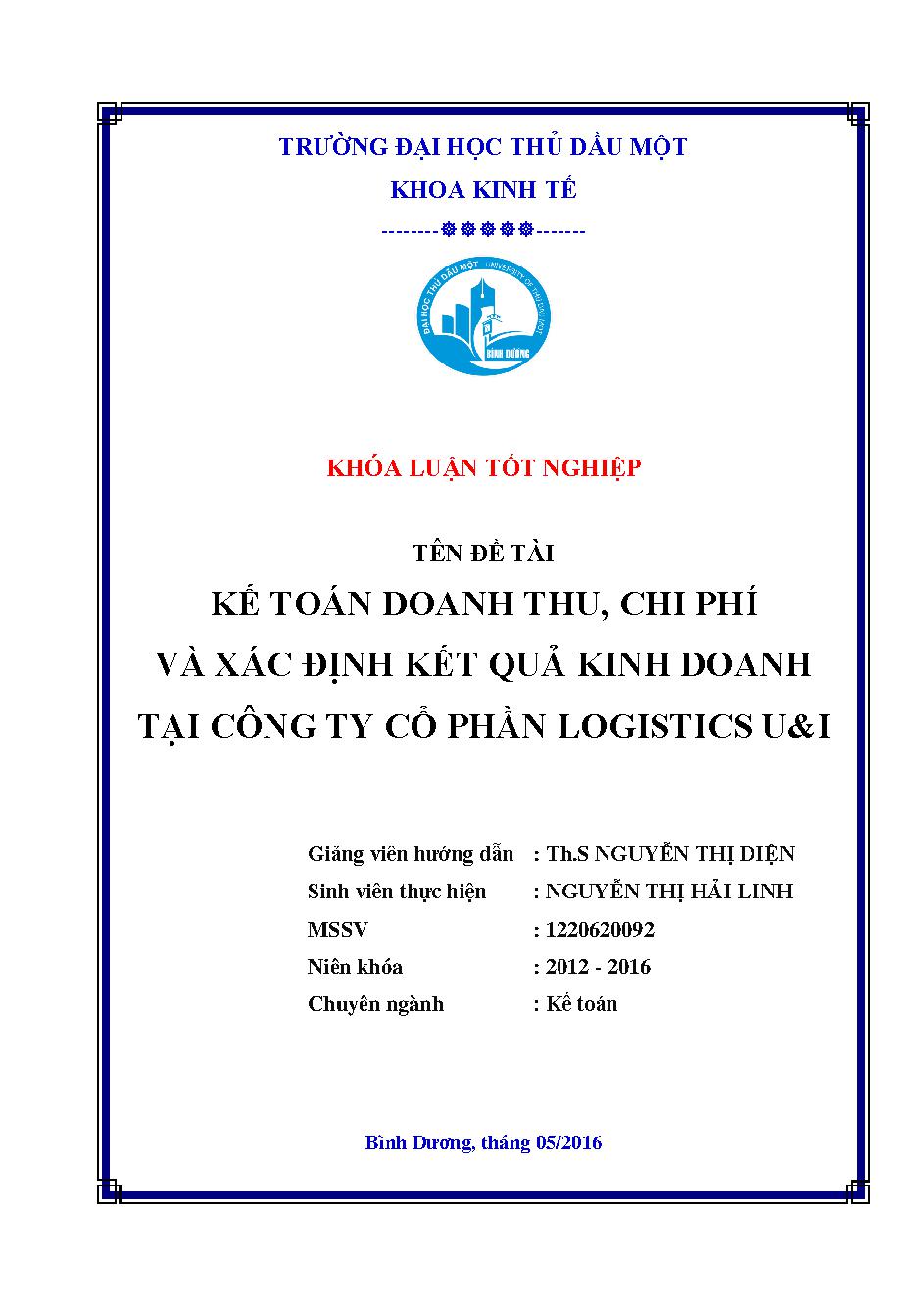 Kế toán doanh thu, chi phí và xác định kết quả kinh doanh tại Công ty Cổ phần Logistics U & I