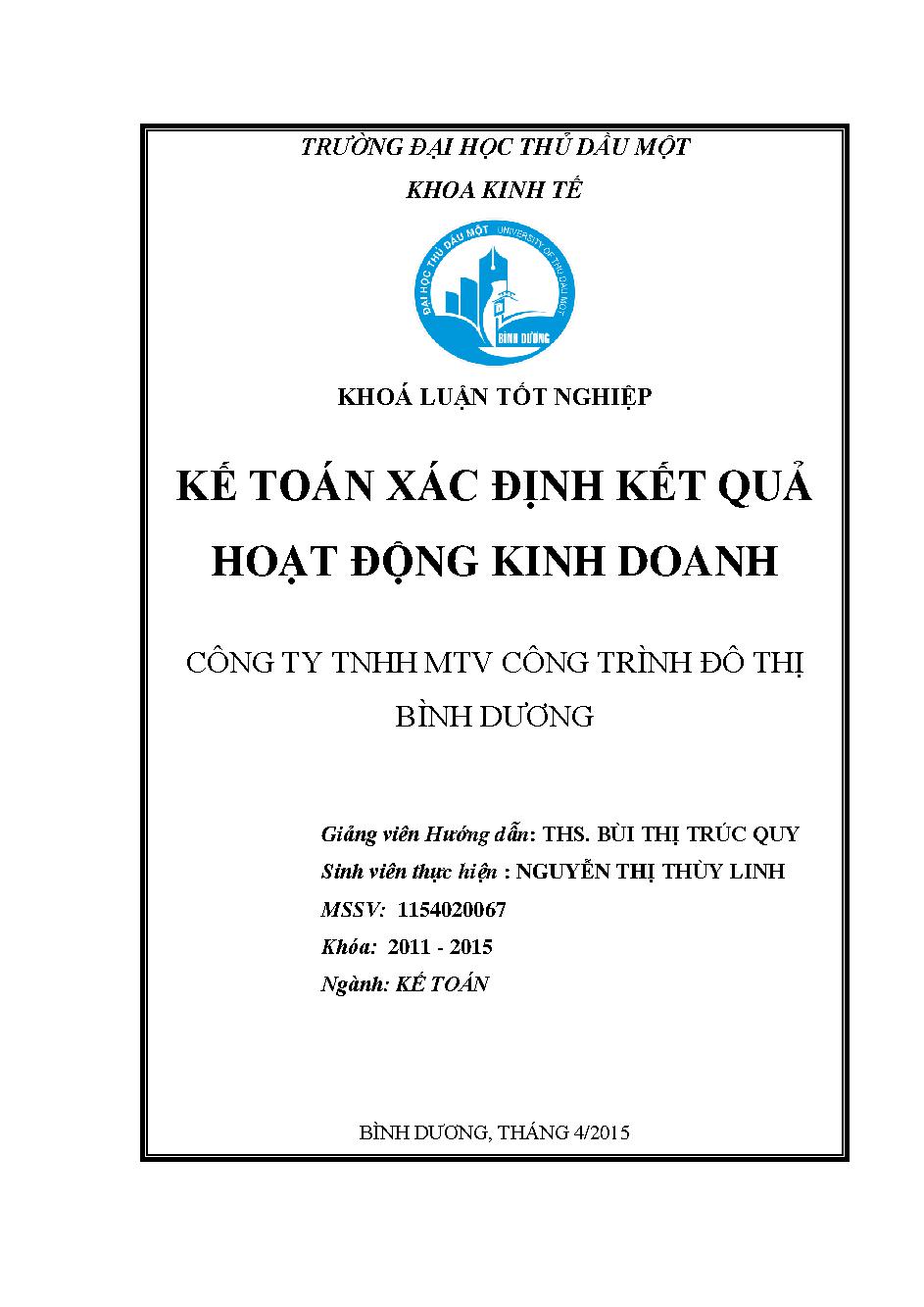 Kế toán xác định kết quả kinh doanh tại Công ty TNHH Công trình đô thị Bình Dương