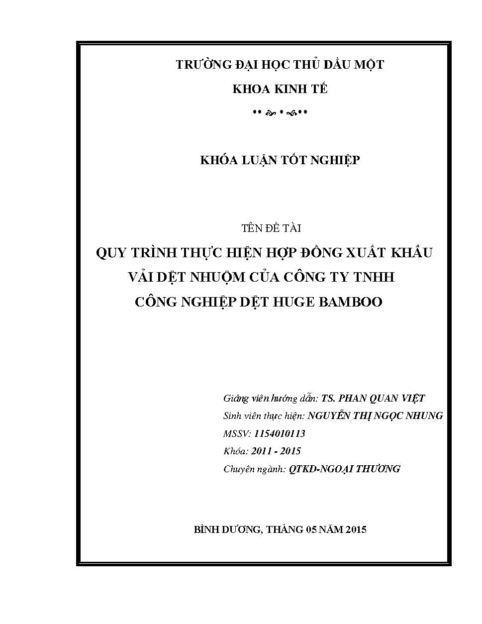 Quy trình thực hiện hợp đồng xuất khẩu vải dệt nhuộm của Công ty TNHH Công nghiệp điện Huge Bamboo