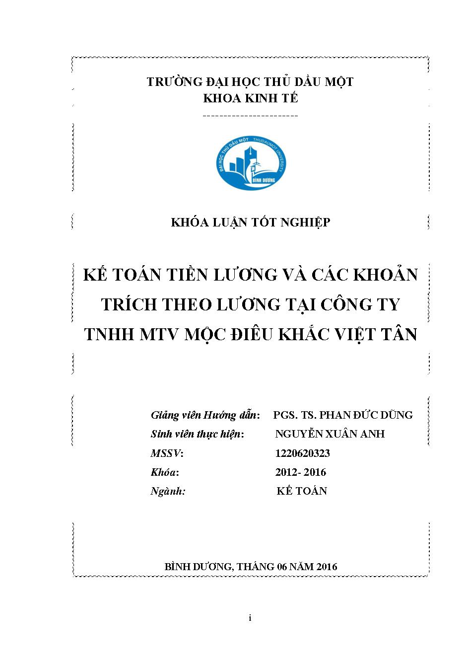 Kế toán tiền lương và các khoản trích theo lương tại Công ty TNHH MTV Mộc điêu khắc Việt Tân