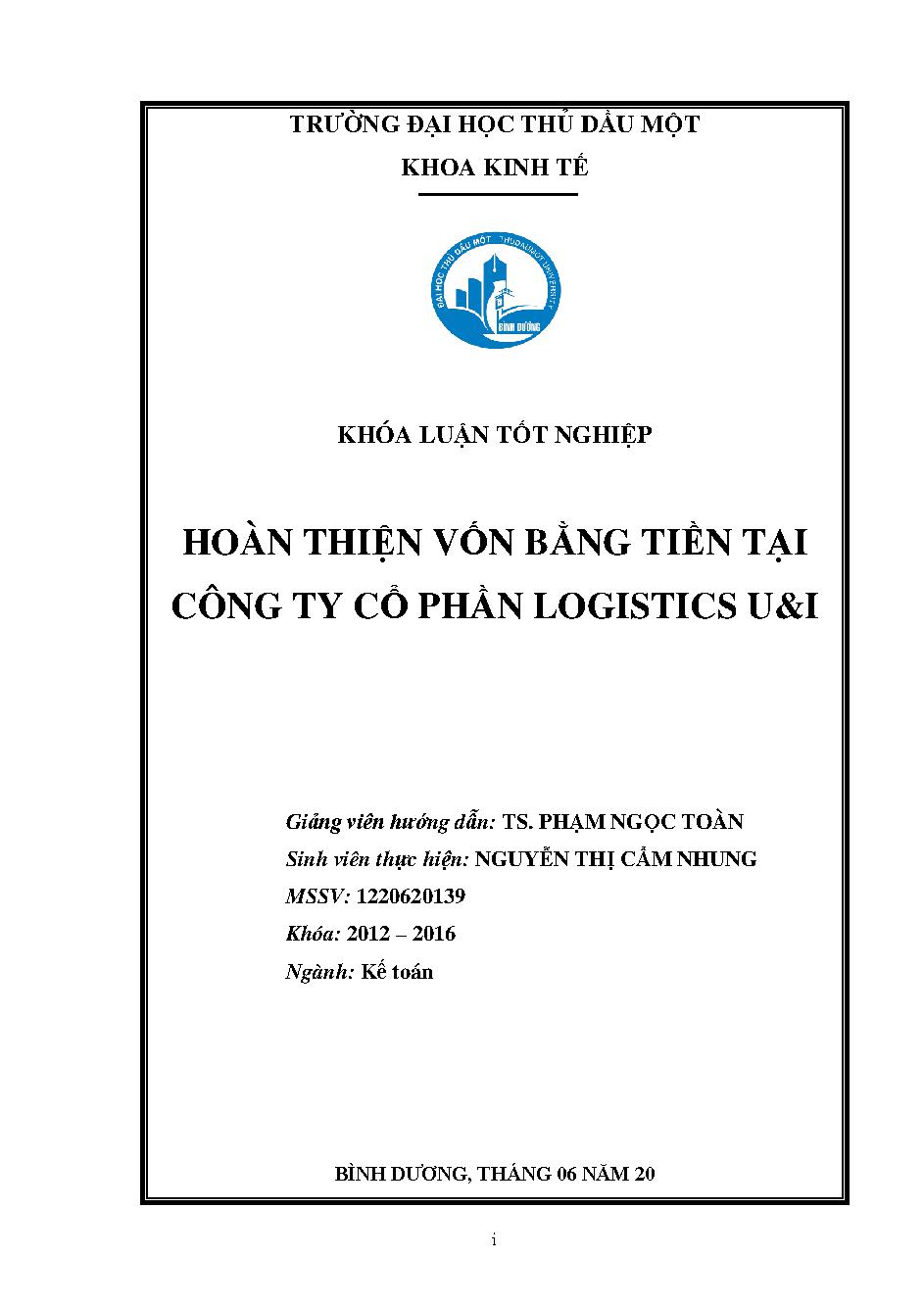 Hoàn thiện vốn bằng tiền tại Công ty cổ phần Logistics U & I