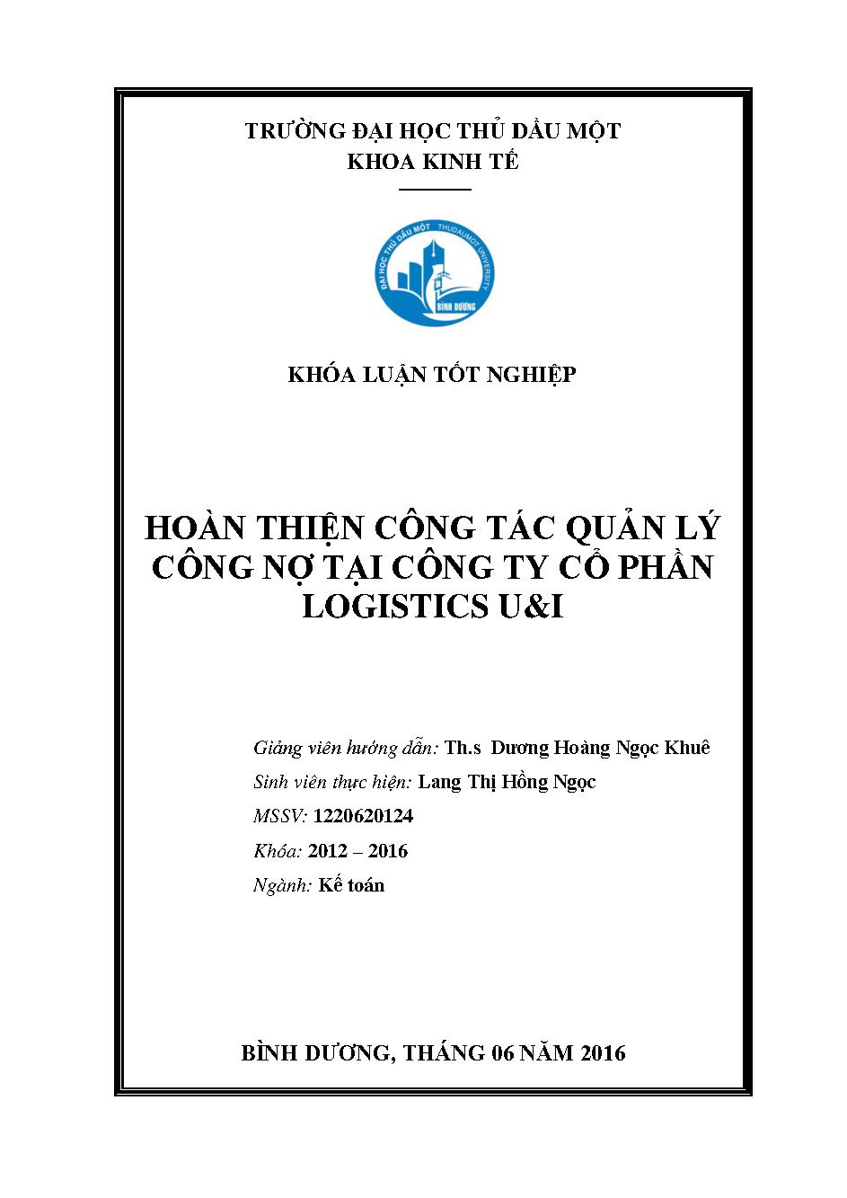 Hoàn thiện công tác quản lý công nợ tại Công ty Cổ phần Logistics U&I