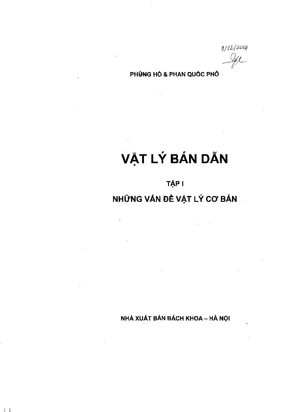 Vật lý bán dẫn.$nTập 1,$pNhững vấn đề vật lý cơ bản