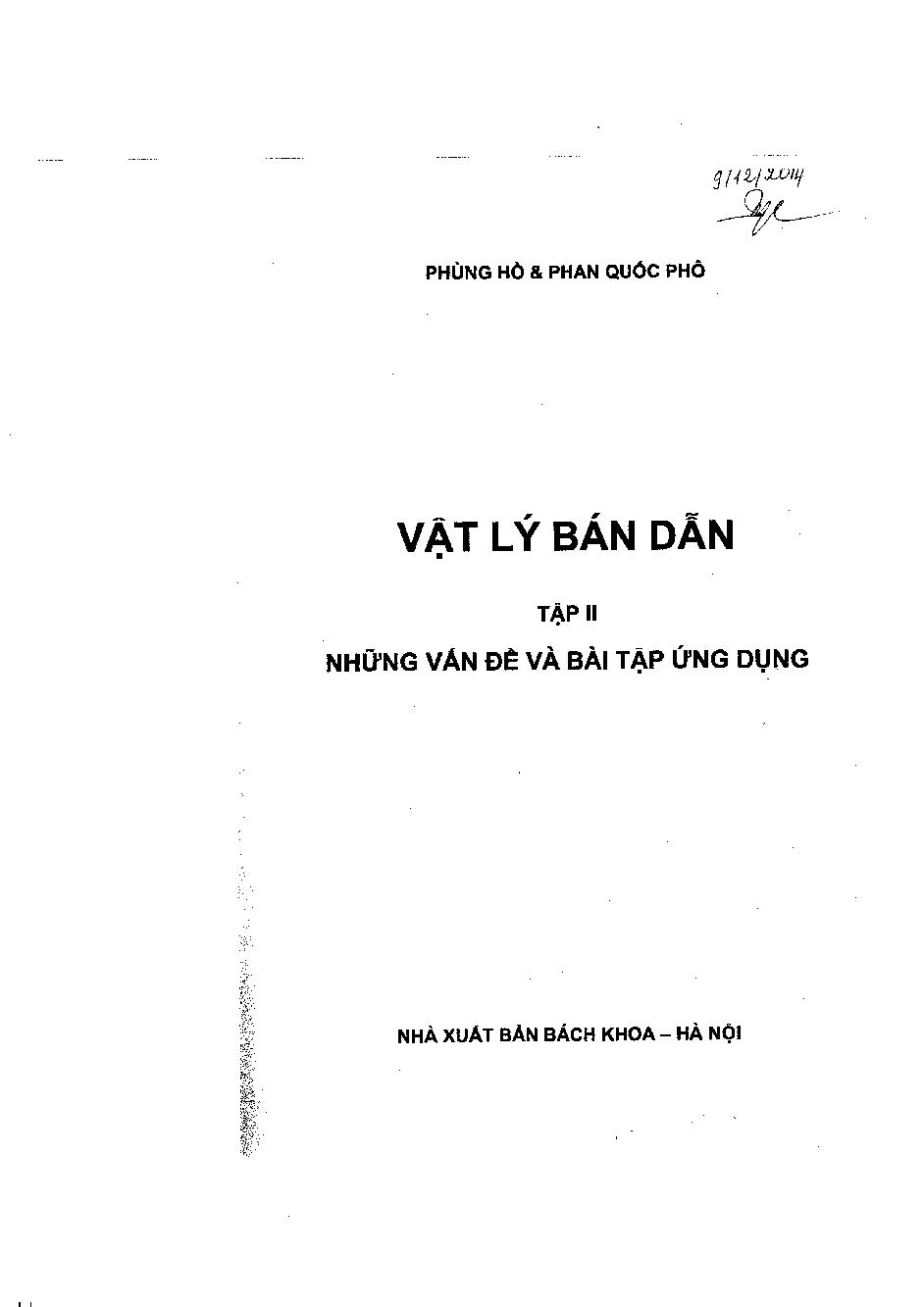 Vật lý bán dẫn.$nTập 2,$pNhững vấn đề và bài tập ứng dụng