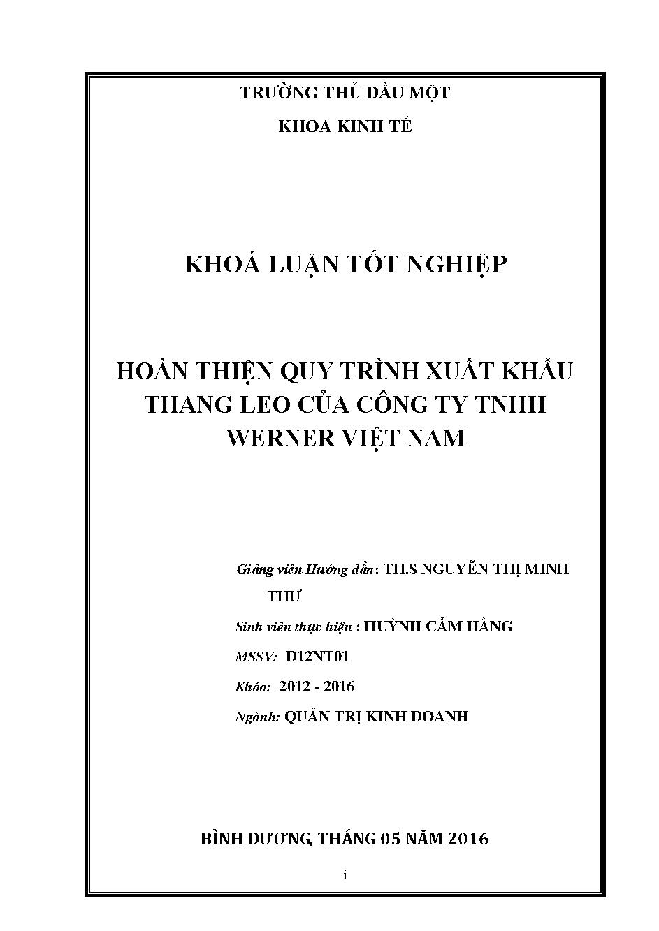 Hoàn thiện quy trình xuất khẩu thang leo của Công ty TNHH Werner Việt Nam