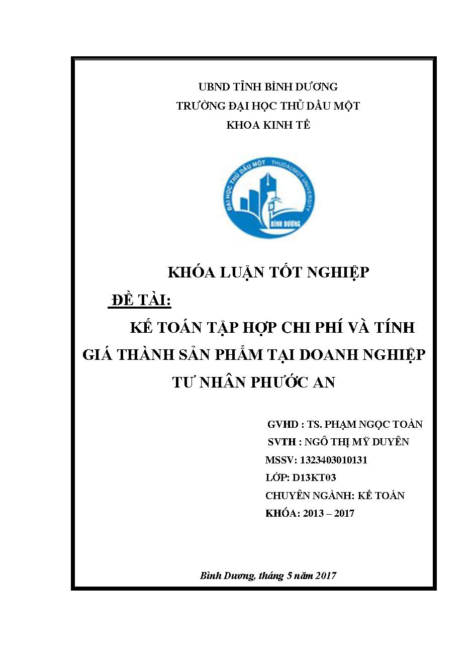 Kế toán tập hợp chi phí sản xuất và tính giá thành sản phẩm tại doanh nghiệp tư nhân Phước An