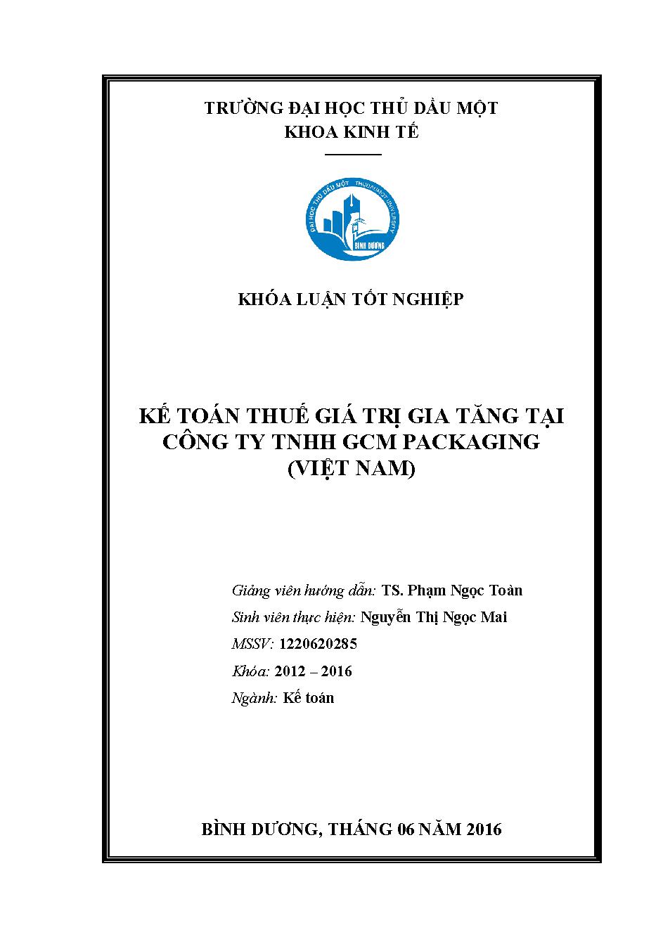 Kế toán thuế giá trị gia tăng tại Công ty TNHH GCM Packaging (Việt Nam)