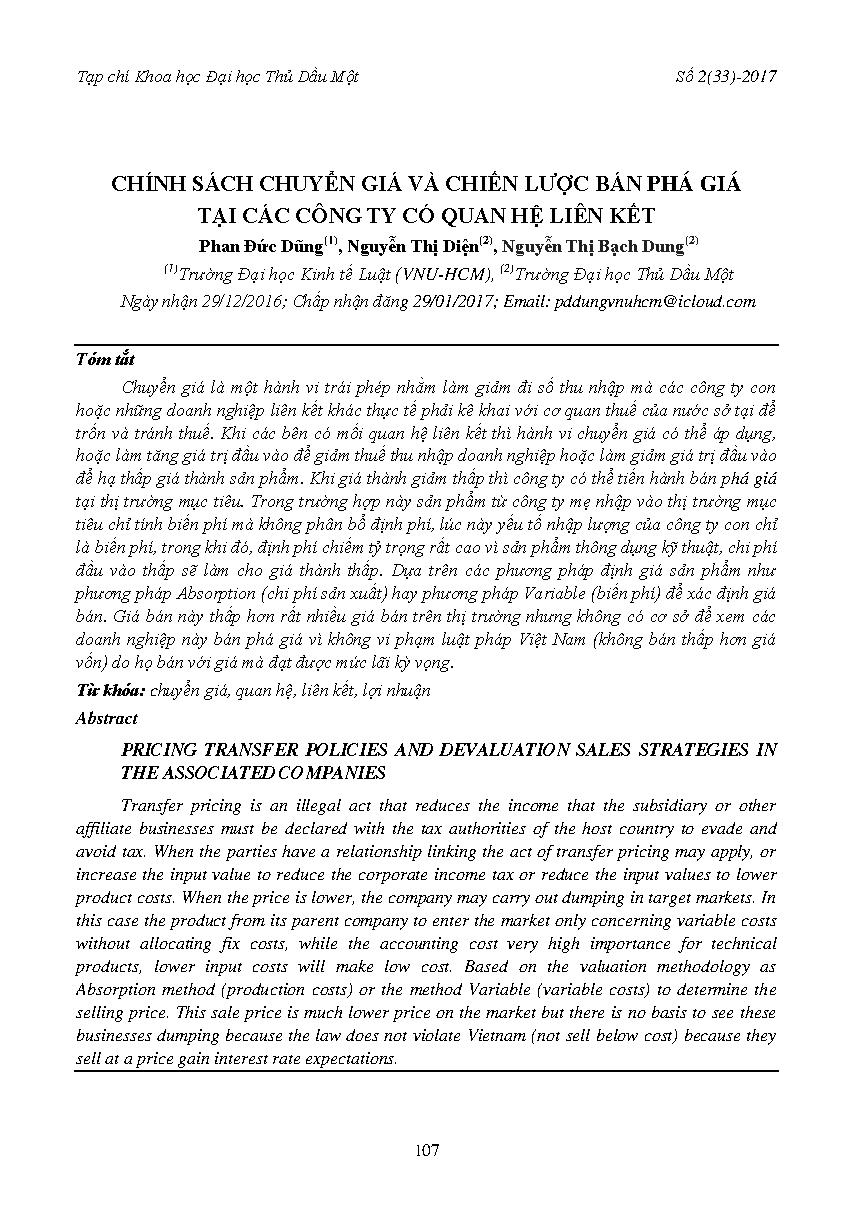 Chính sách chuyển giá và chiến lược bán phá giá tại các công ty có quan hệ liên kết