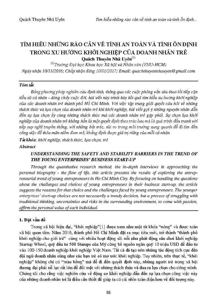Tìm hiểu những rào cản về tính an toàn và tính ổn định trong xu hướng khởi nghiệp của doanh nhân trẻ