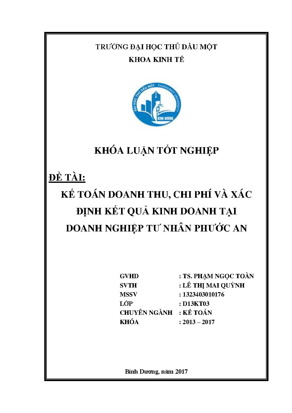 Kế toán doanh thu, chi phí và xác định kết quả kinh doanh tại doanh nghiệp tư nhân Phước An