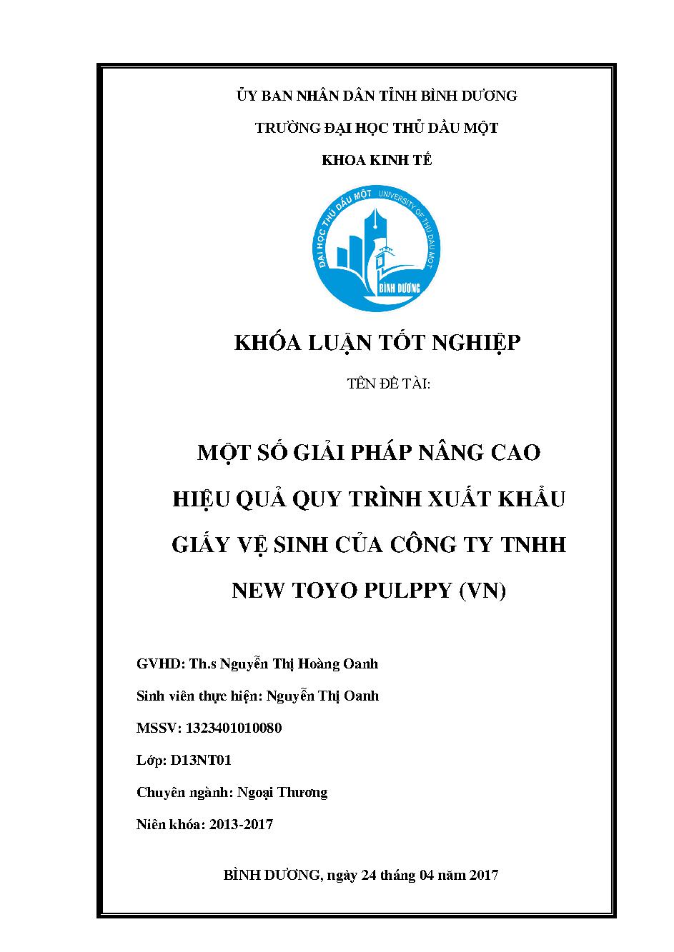 Một số giải pháp nâng cao hiệu quả quy trình xuất khẩu giấy vệ sinh của Công ty TNHH New Toyo Pulppy (VN)