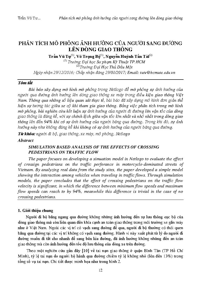 Phân tích mô phỏng ảnh hưởng của người sang đường lên dòng giao thông