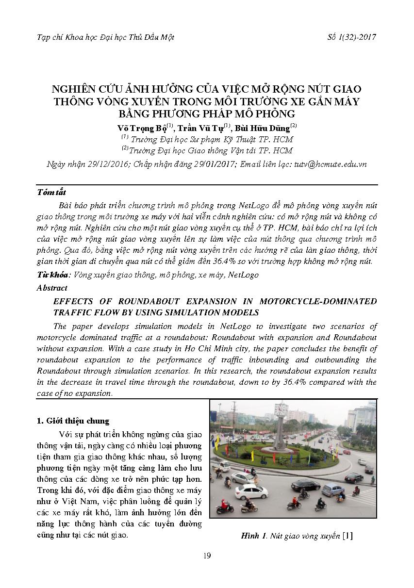 Nghiên cứu ảnh hưởng của việc mở rộng nút giao thông vòng xuyến trong môi trường xe gắn máy bằng phương pháp mô phỏng