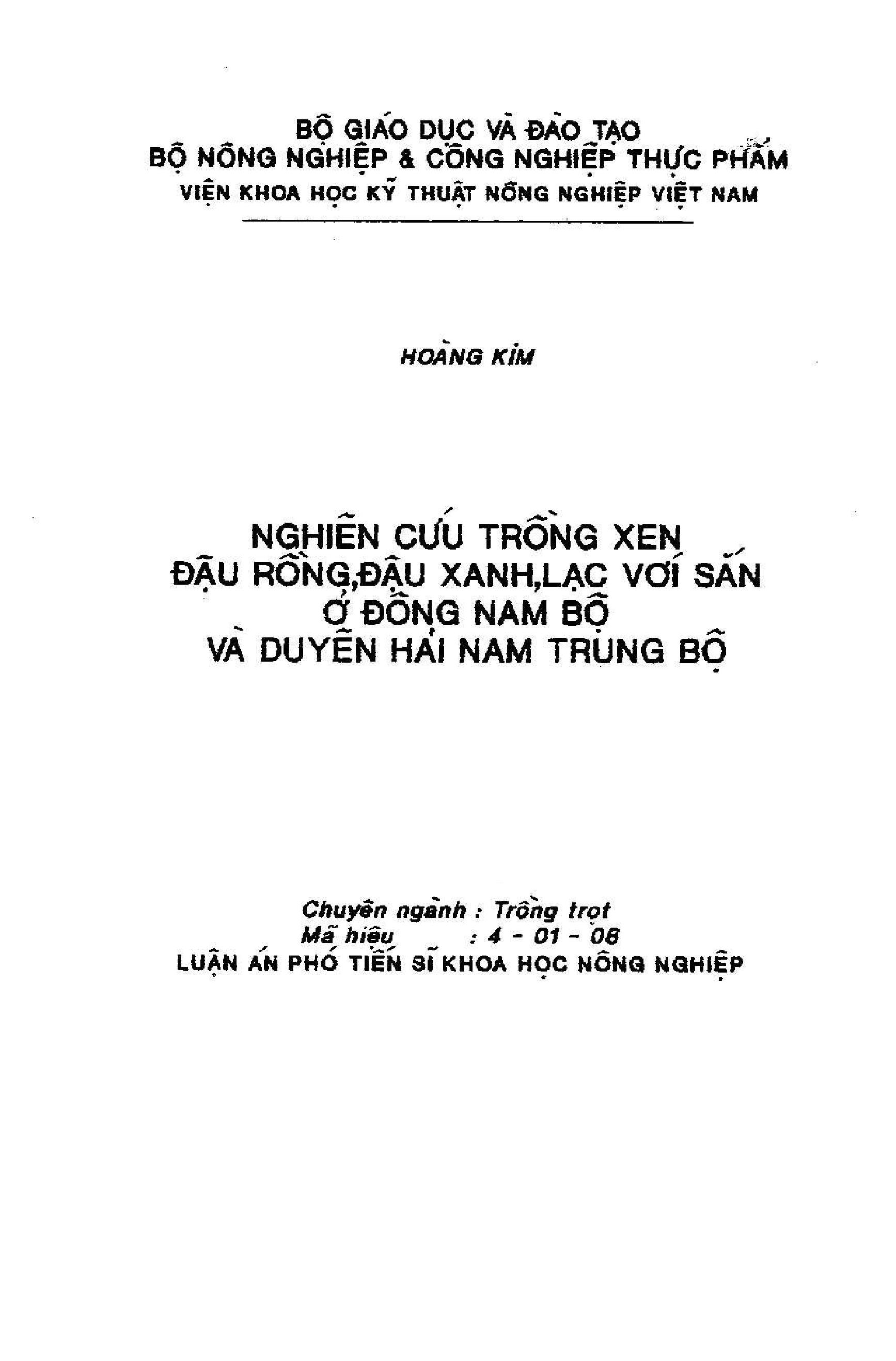 Nghiên cứu trồng xen đậu rồng, đậu xanh, lạc với sắn ở Đông Nam Bộ và duyên hải Nam Trung Bộ