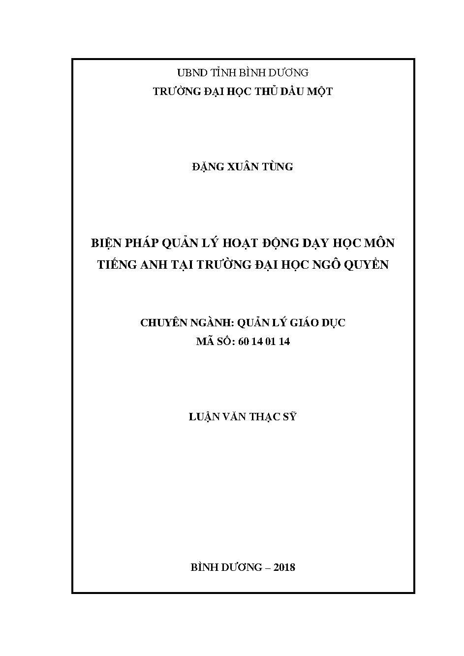 Biện pháp quản lý hoạt động dạy học môn tiếng Anh tại trường đại học Ngô Quyền