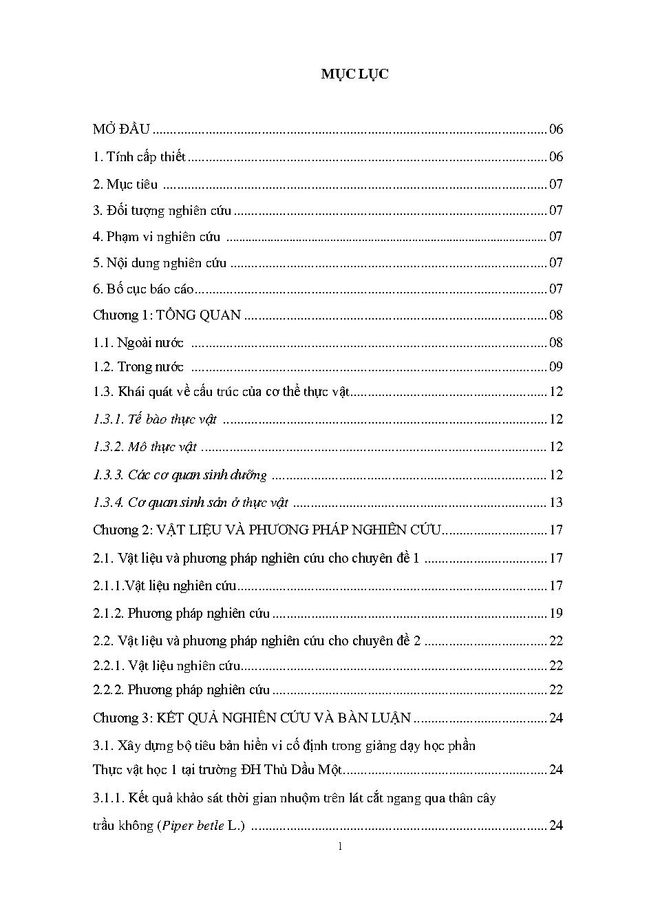 Xây dựng và sử dụng bộ tiêu bản hiển vi cố định trong giảng dạy phần thực vật 1 tại trường Đại học Thủ Dầu Một