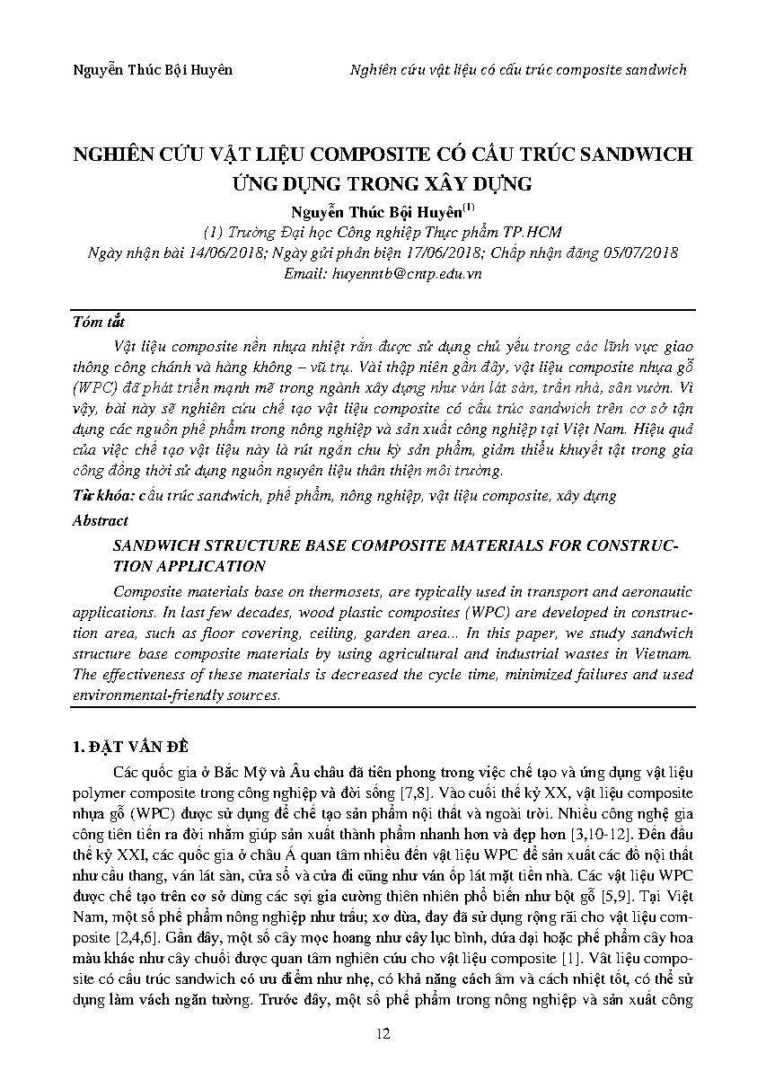 Nghiên cứu vật liệu composite có cấu trúc Sandwich ứng dụng trong xây dựng