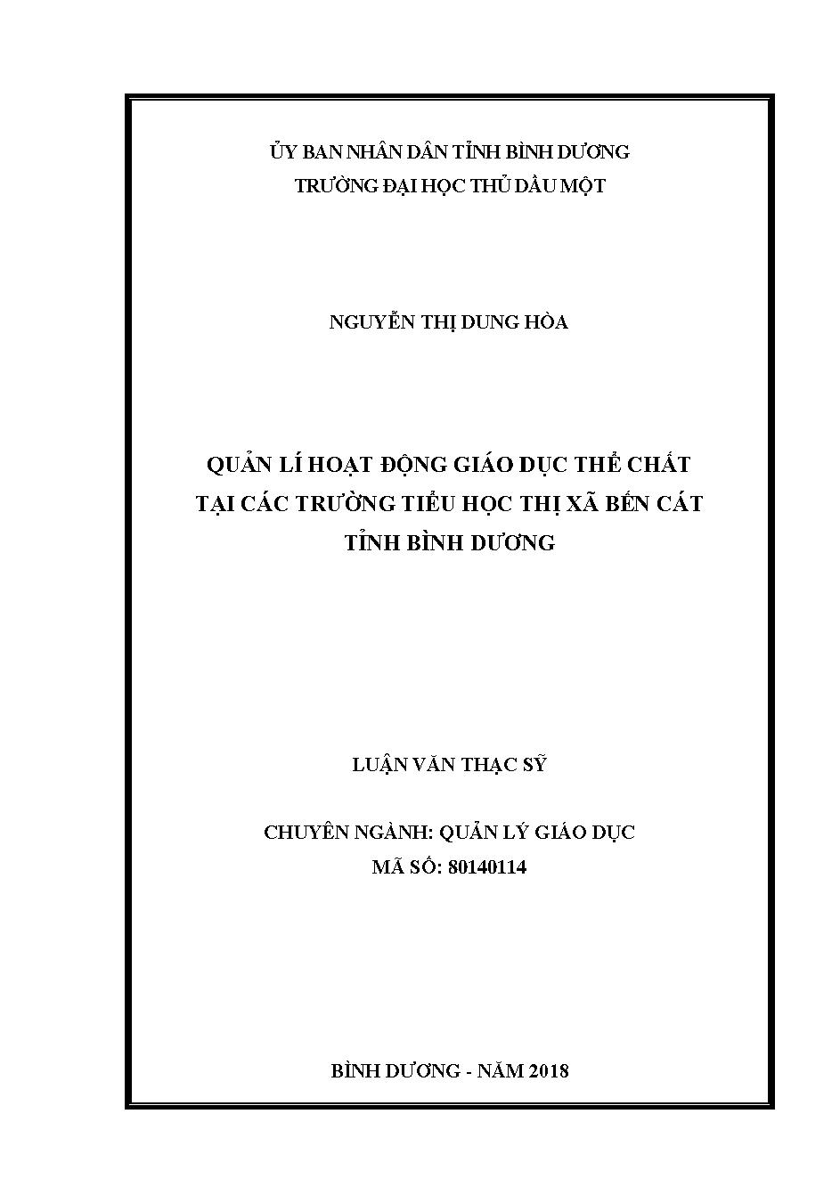 Quản lí hoạt động giáo dục thể chất tại các trường tiểu học thị xã Bến Cát tỉnh Bình Dương