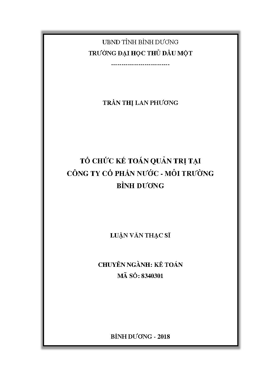 Tổ chức Kế toán quản trị tại công ty cổ phần Nước - Môi trường Bình Dương