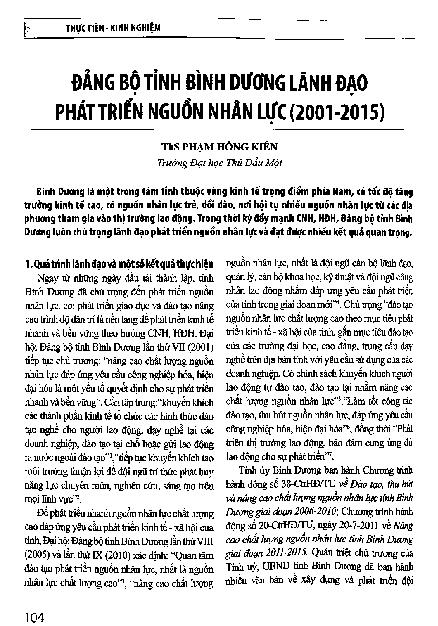 Đảng bộ tỉnh Bình Dương lãnh đạo phát triển nguồn nhân lực (2001-2015)