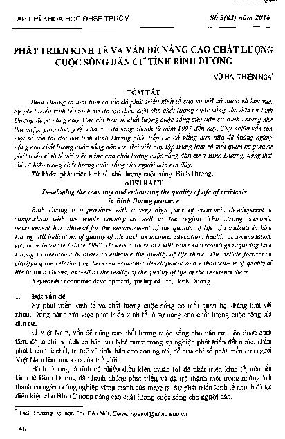 Phát triển kinh tế và vấn đề nâng cao chất lượng cuộc sống dân cư tỉnh Bình Dương