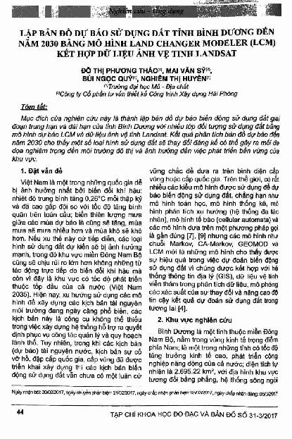 Lập bản đồ dự báo sử dụng đất tỉnh Bình Dương đến năm 2030 bằng mô hình land changer modeler (LCM) kết hợp dữ liệu ảnh vệ tinh landsat