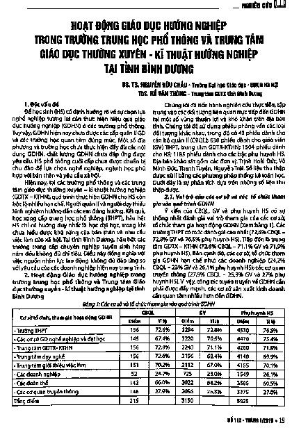 Hoạt động giáo dục hướng nghiệp trong trường trung học phổ thông và trung tâm giáo dục thường xuyên - kỹ thuật hướng nghiệp tại tỉnh Bình Dương